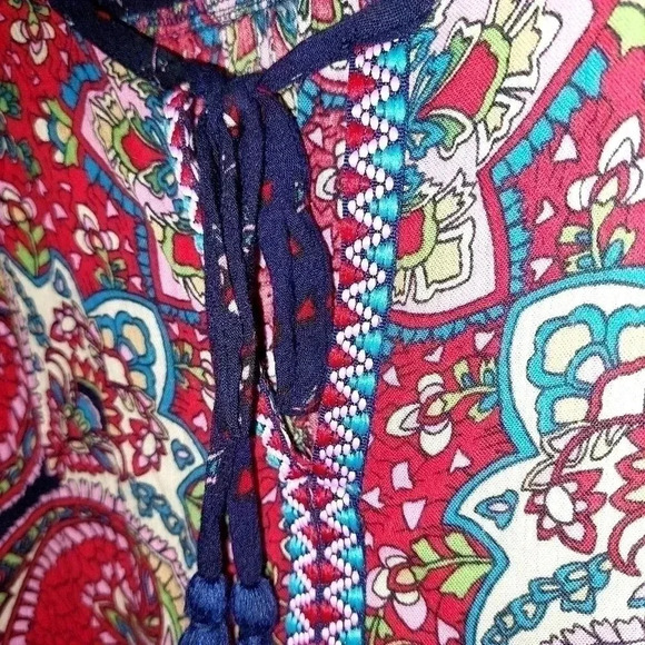 BILA Top Womens XL Boho Flowy Peplum Hem Shirt Multi Color - Picture 5 of 7